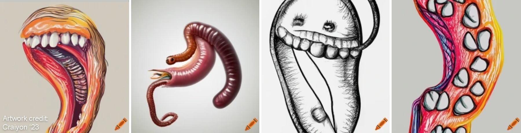 Art depicting nematodes with teeth, generated by artificial intelligence (Craiyon)